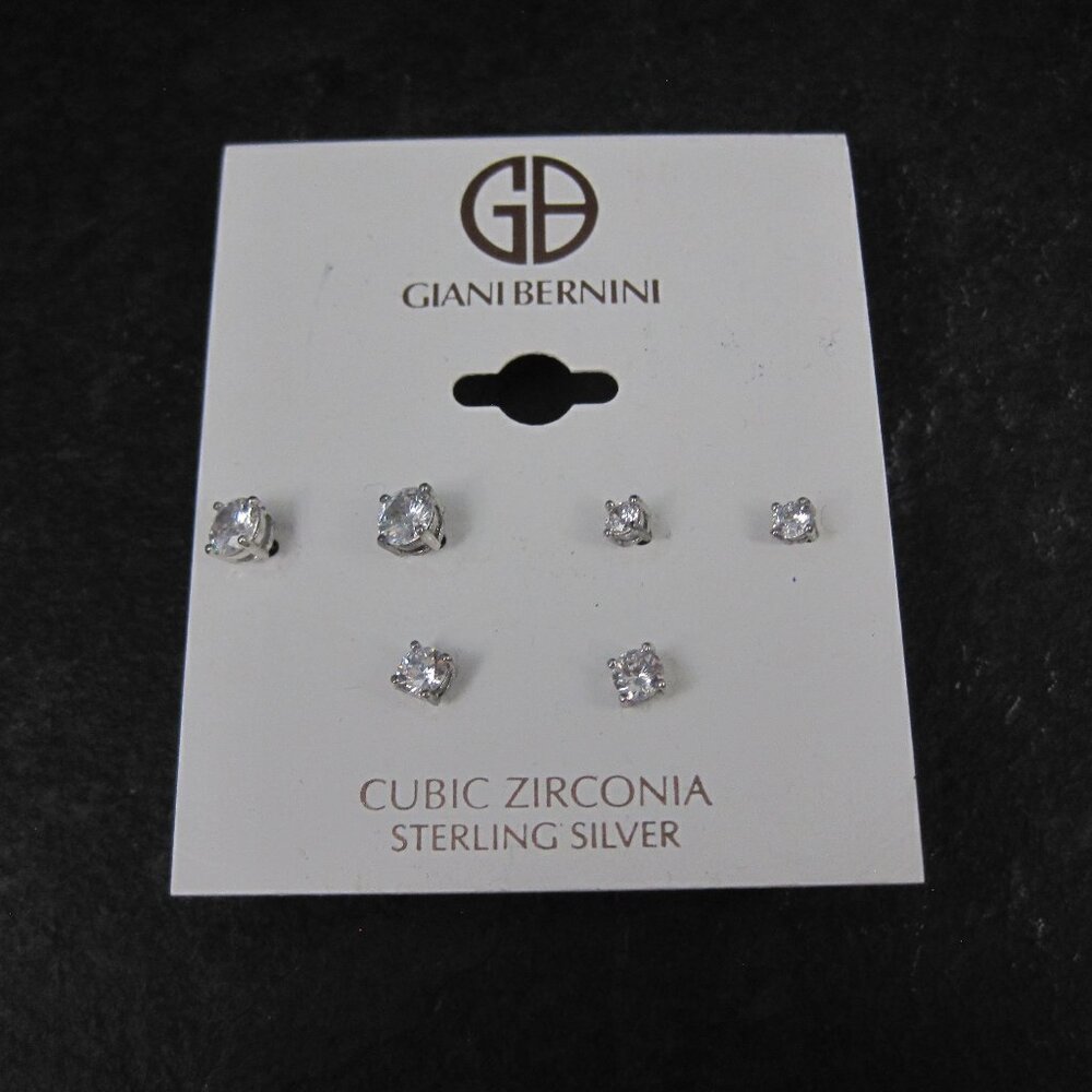 Giani Bernini Designer Stud Earrings Sterling Silver with CZ Set of 3